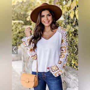 Pink Lily | Everyday Dream Crochet Sleeve Sweater Top